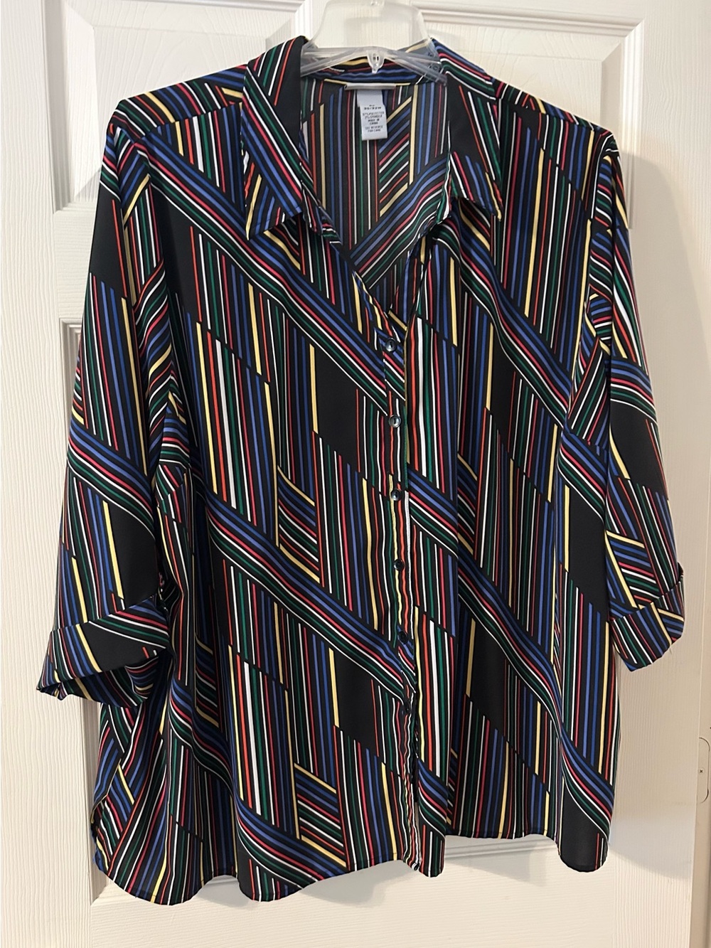 Catherines Black Multicolor Diagonal Stripe Button-Down Shirt